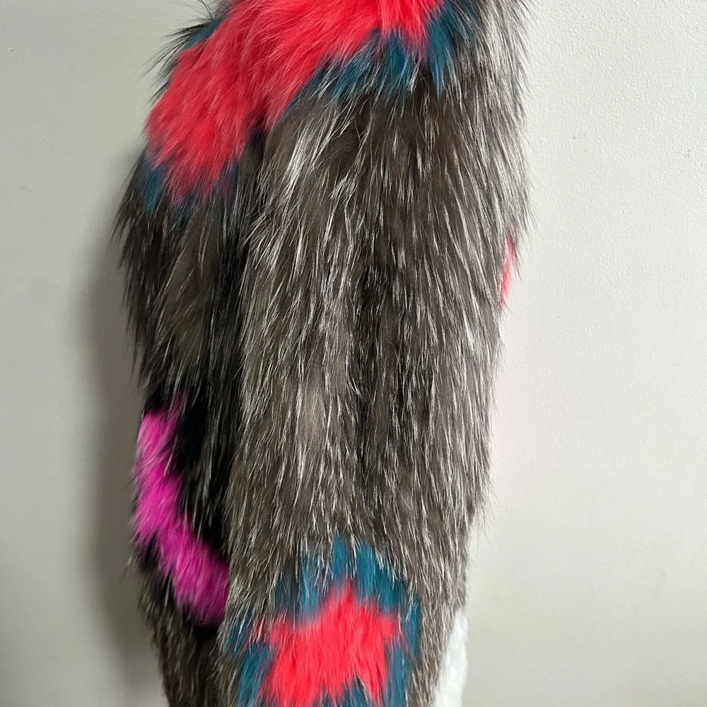 Multicolor real fox Fur Women's Coat - Picture 8 of 10
